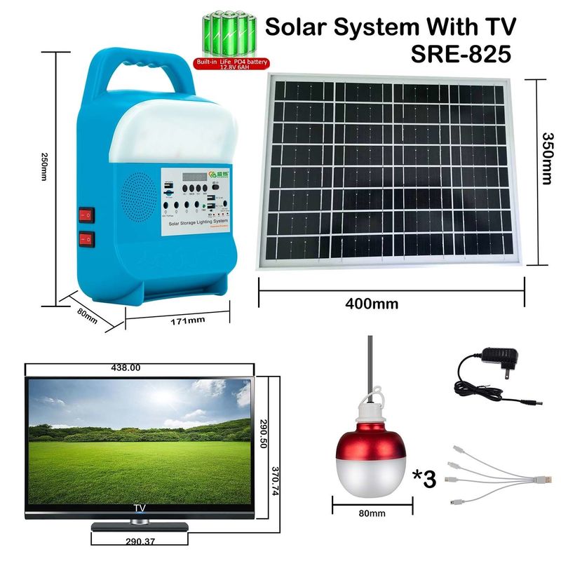 Tipo de célula Batería de litio incorporada Portátil de luz LED para el hogar Kit de iluminación solar Potencia SRE-815