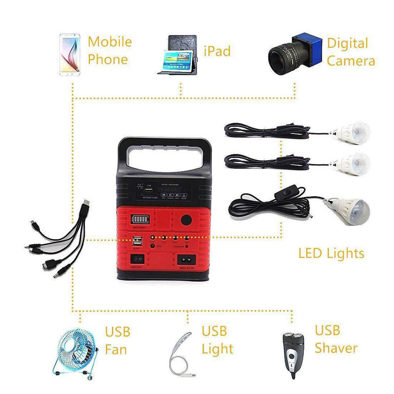 Kit de generador de energía solar portátil de 8000mAh Luzes de emergencia solares azules con panel solar de 10w 6v