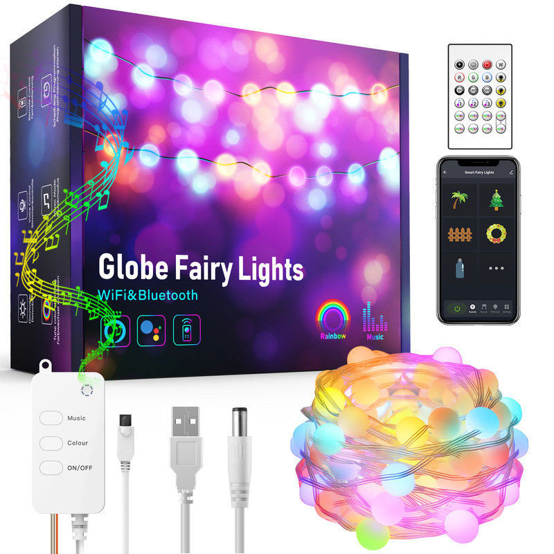 Luces coloridas decorativas solares del globo 10m de las luces los 5m de Bluetooth WiFi