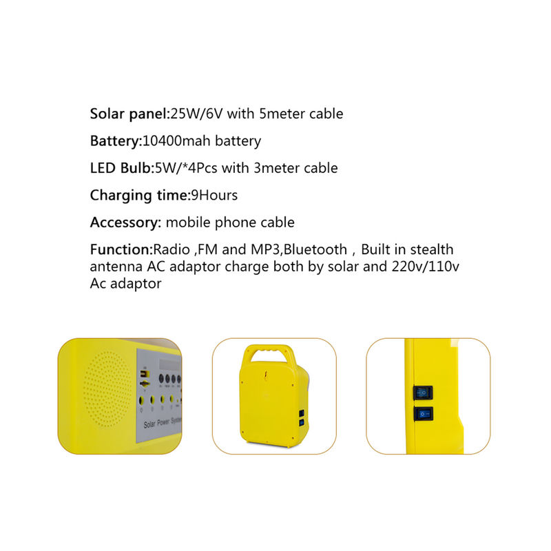 Sistema de iluminación solar de la caravana de 25 vatios con el puerto de radio SRE-6828 3pcs de la carga por USB