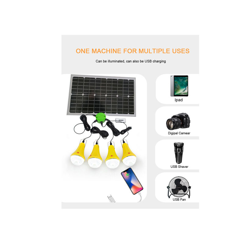 Generador 30W de Mini Portable Solar Power System con los bulbos del cargador 4 LED del teléfono