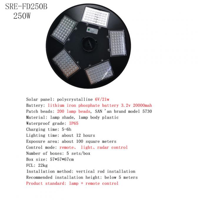 Prenda impermeable ligera solar redonda IP65 150W 250W del UFO 4