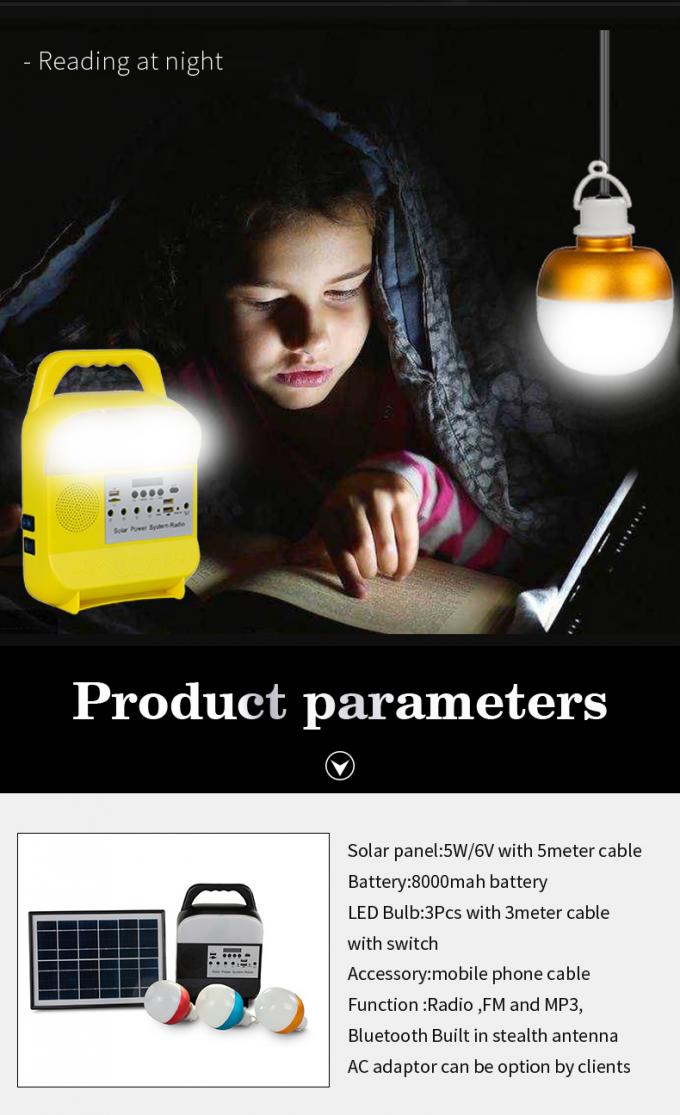 Pequeño sistema de iluminación solar con la tarjeta del TF/la radio dual de /FM del jugador Jack/Bluetooth/MP3 del USB