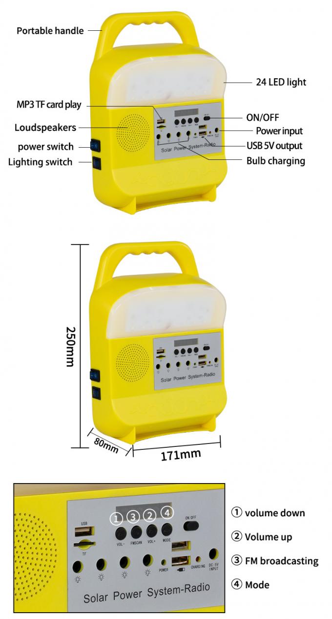 Pequeño sistema de iluminación solar con la tarjeta del TF/la radio dual de /FM del jugador Jack/Bluetooth/MP3 del USB