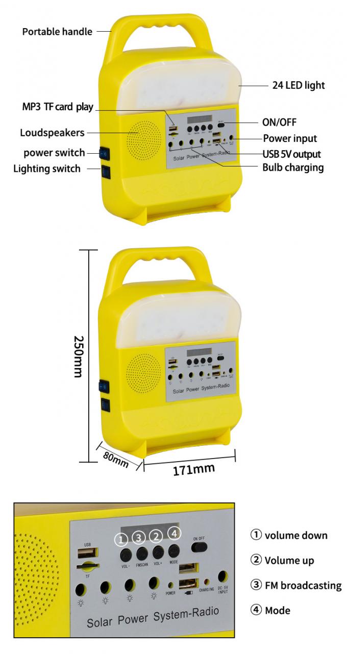 Sistema de iluminación solar con el cargador del teléfono móvil, conveniente portátiles para el hogar y acampar