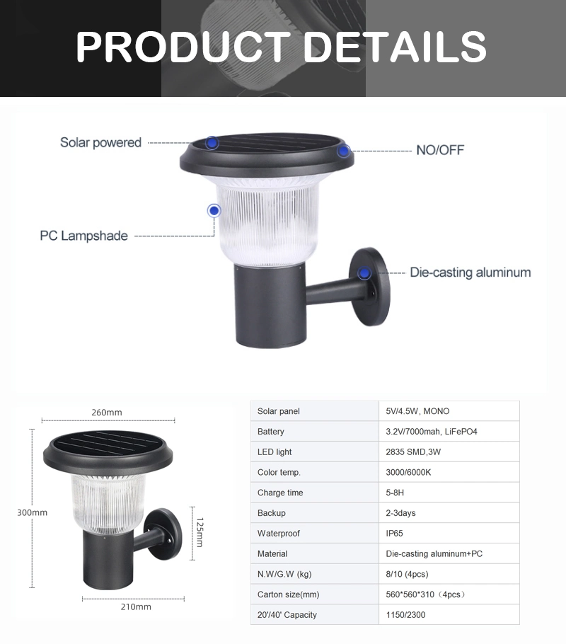 Luz solar impermeable al aire libre al por mayor de la pared de IP65 3000K 6000K con el CE RoHS